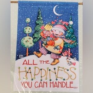 New in Package Mary Engelbreit “All the Happiness you can Handle” Christmas Flag